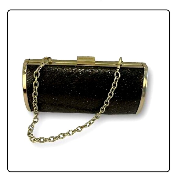 UNLISTED BLACK/DEEPS PINKS AND GOLD GLITTER OVAL CLUTCH WITH DETACHABLE CHAIN - Picture 9 of 12